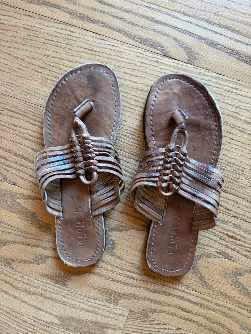 Bed|Stu Brown Braided Leather Sandals Thong Flip Flop Size 10
